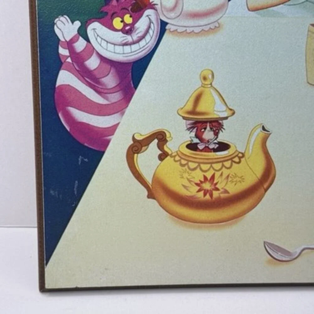Rare Disney Alice In Wonderland Hanging Wooden Movie Wall Art Decor Tea Party HL